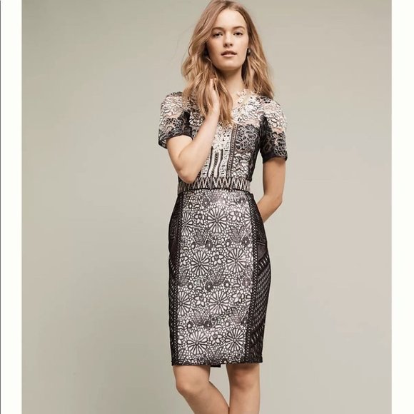Anthropologie Bryan lars lace Melange Pencil Dress unique patchwork sz 2 - Picture 2 of 14